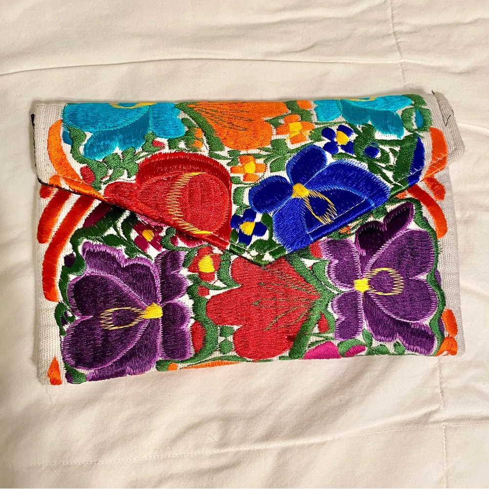 Vibrant Floral Embroidered Clutch